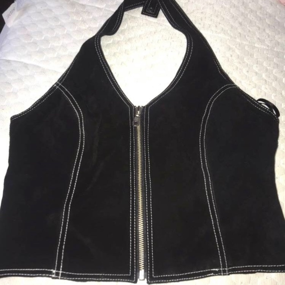 leather black crop top
